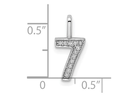 14K white gold diamond number 7 pendant, another view