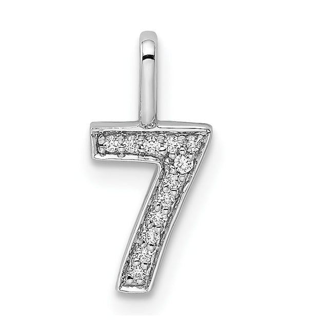 14k White Gold Diamond Number 7 Pendant, 15.38 x 7.02mm