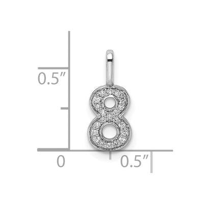 14K White Gold Diamond Number 8 Pendant, 15.32 x 6.11mm