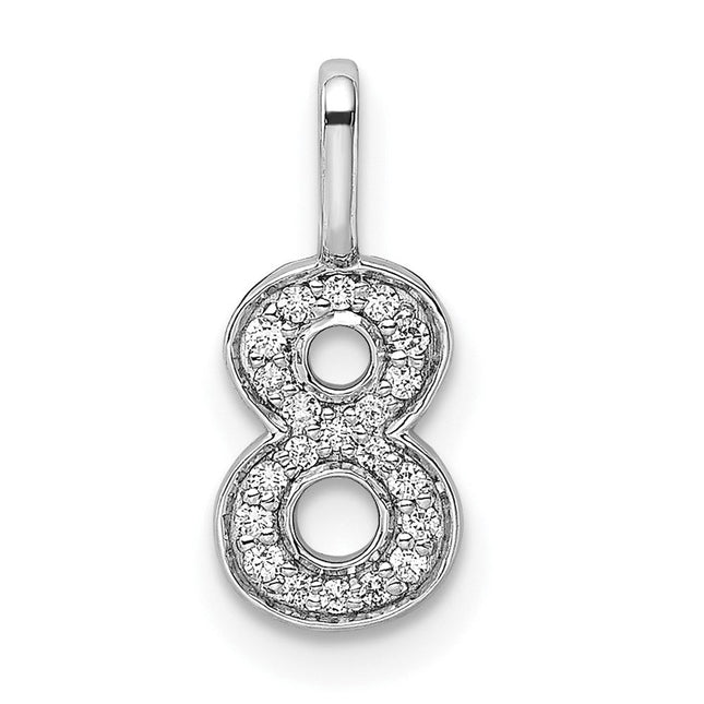 14k White Gold Diamond Number 8 Pendant, 15.32 x 6.11mm