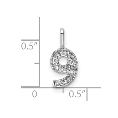 14K White Gold Diamond Number 9 Pendant, 15.37 x 6.94mm