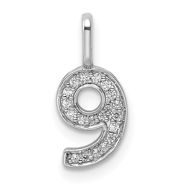 14K white gold diamond number 9 pendant