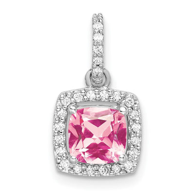 14K White Gold Pink Tourmaline & Diamond Pendant