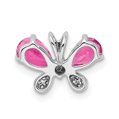 14K White Gold Pink Tourmaline & Diamond Butterfly Chain Slide