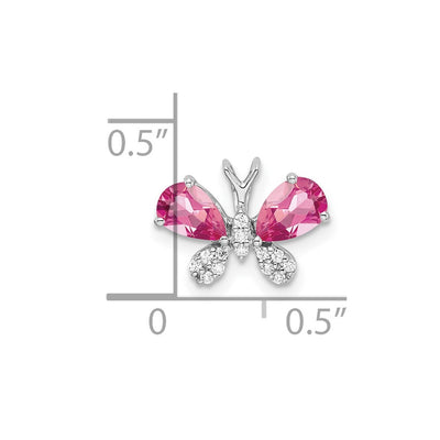 14K White Gold Pink Tourmaline & Diamond Butterfly Chain Slide