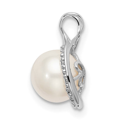 14K White Gold Freshwater Cultured Pearl & Diamond Chain Slide, 13.5 x 10.25mm