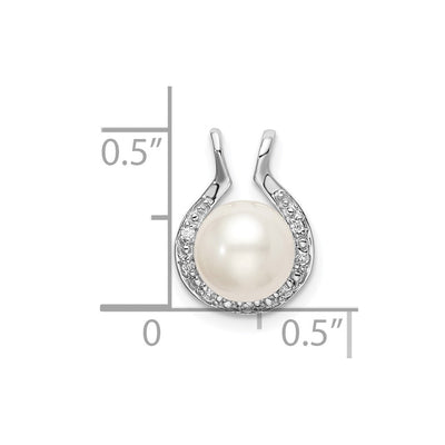 14K White Gold Freshwater Cultured Pearl & Diamond Chain Slide, 13.5 x 10.25mm