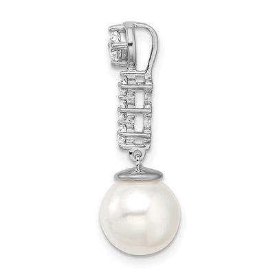 14K White Gold Freshwater Cultured Pearl & Diamond Chain Slide, 25 x 8.85mm