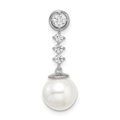 14K White Gold Freshwater Cultured Pearl & Diamond Chain Slide, 25 x 8.85mm
