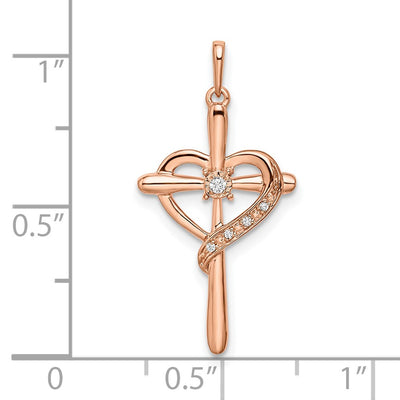14K Rose Gold Cross w/Heart Diamond Pendant