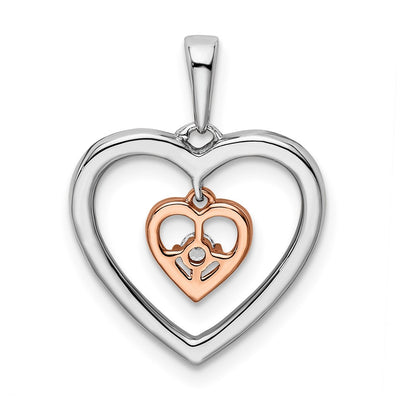 14K Two-tone White and Rose Double Heart Diamond Pendant