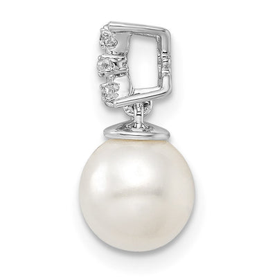 14K White Gold Freshwater Cultured Pearl & Diamond Chain Slide, 15 x 7.4mm