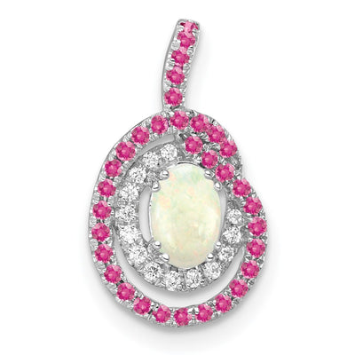 14K White Gold Pink Tourmaline/Opal & Diamond Chain Slide