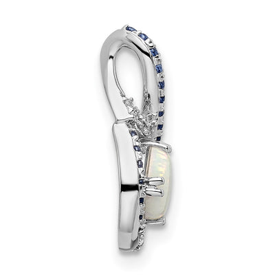 14K White Gold Blue Topaz/Opal & Diamond Chain Slide