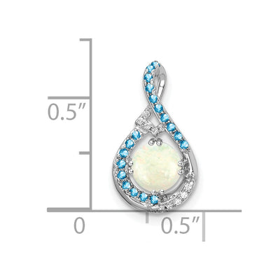 14K White Gold Blue Topaz/Opal & Diamond Chain Slide