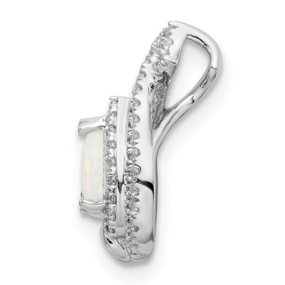 14K White Gold Polished Pear Opal & Diamond Chain Slide