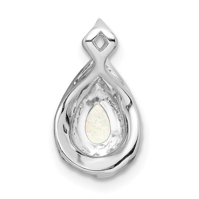 14K White Gold Polished Pear Opal & Diamond Chain Slide