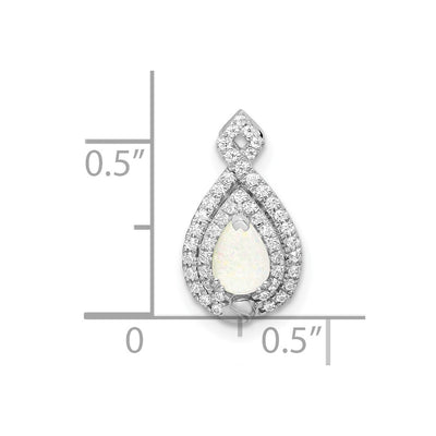 14K White Gold Polished Pear Opal & Diamond Chain Slide