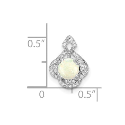 14K White Gold Polished Oval Opal & Diamond Vintage Chain Slide