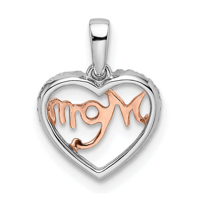 14K Two-tone Diamond White and Rose Mom Heart Pendant