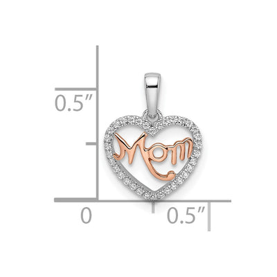 14K Two-tone Diamond White and Rose Mom Heart Pendant