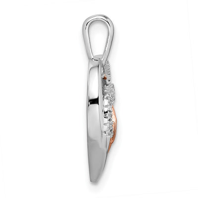 14K Two-tone White and Rose Heart w/Beat Diamond Pendant