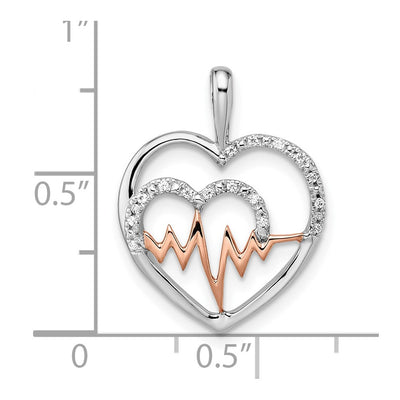 14K Two-tone White and Rose Heart w/Beat Diamond Pendant
