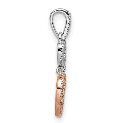 14K Two-tone White and Rose Hearts Dangle Diamond Pendant