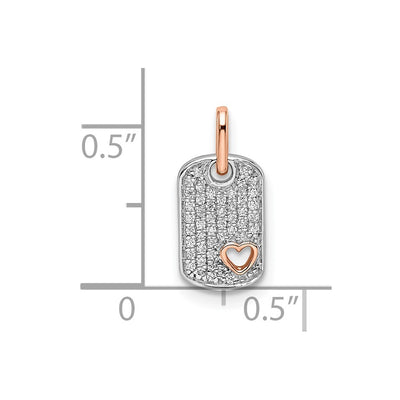 14K Two-tone White and Rose Small Dog Tag w/Heart Diamond Pendant