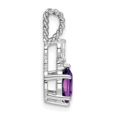 14K White Gold Polished Diamond and Amethyst Twisted Chain Slide