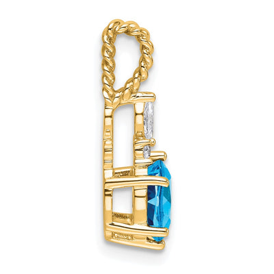 14K Polished Diamond and Blue Topaz Twisted Chain Slide