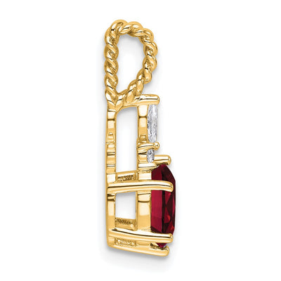 14K Polished Diamond and Lab Created Ruby Twisted Chain Slide