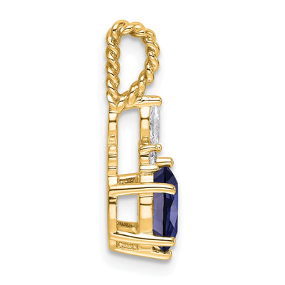 14K Polish Diamond and Lab Created Sapphire Twisted Chain Slide