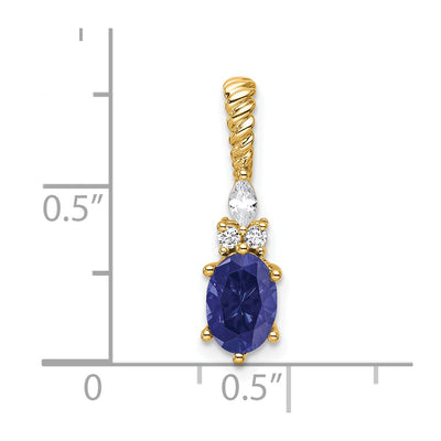 14K Polish Diamond and Lab Created Sapphire Twisted Chain Slide