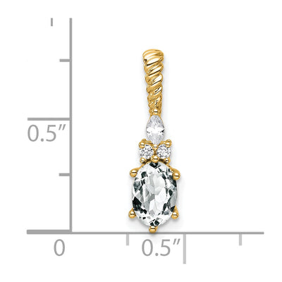 14K Polished Diamond and White Topaz Twisted Chain Slide