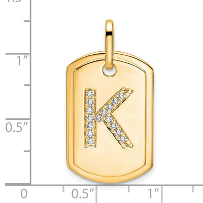 14K Diamond Initial K Dog Tag Charm