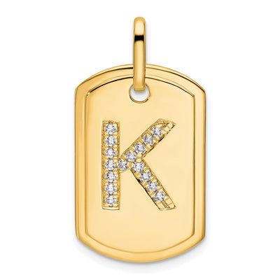 14K Diamond Initial K Dog Tag Charm