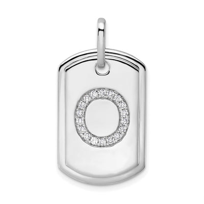 14K White Gold Diamond Initial O Dog Tag Charm