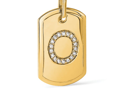 14K Diamond Initial O Dog Tag Charm