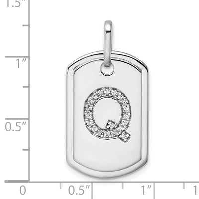14K White Gold Diamond Initial Q Dog Tag Charm