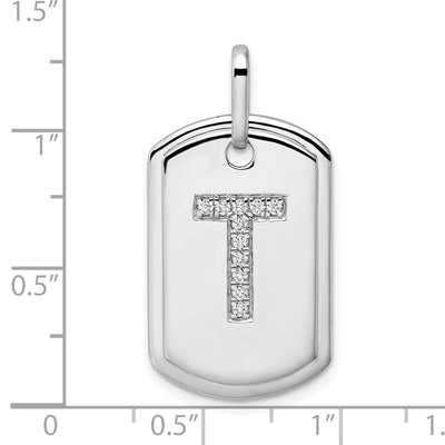14K White Gold Diamond Initial T Dog Tag Charm