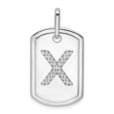 14K White Gold Diamond Initial X Dog Tag Charm