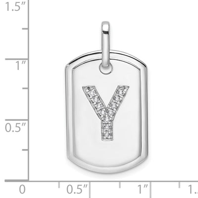 14K White Gold Diamond Initial Y Dog Tag Charm