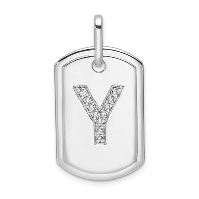 14K White Gold Diamond Initial Y Dog Tag Charm