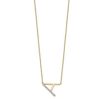 14K Sideways Diamond Initial A Necklace