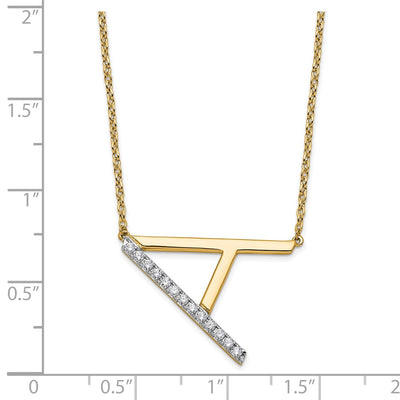 14K Sideways Diamond Initial A Necklace