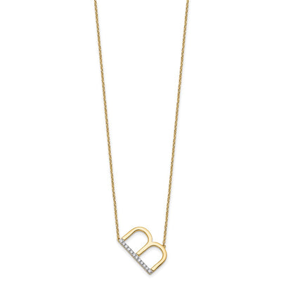 14K Sideways Diamond Initial B Necklace