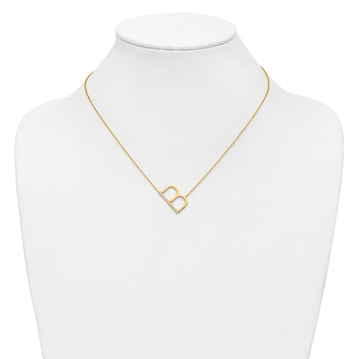14K Sideways Diamond Initial B Necklace