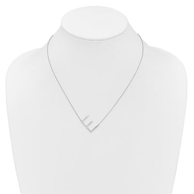 14K White Gold Sideways Diamond Initial E Necklace