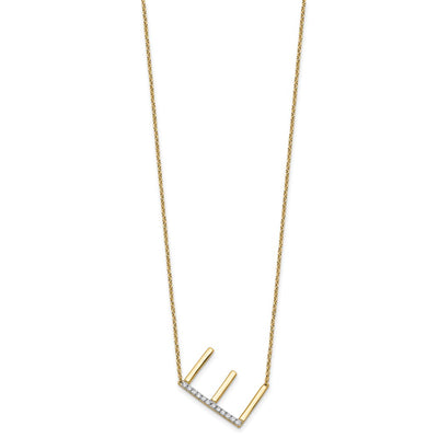 14K Sideways Diamond Initial E Necklace